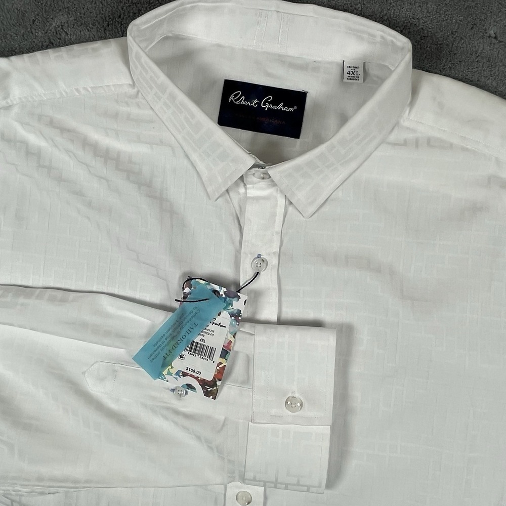 NWT Robert Graham Men's Button Shirt White Geometric Amory Tailored Fit $168 4XL